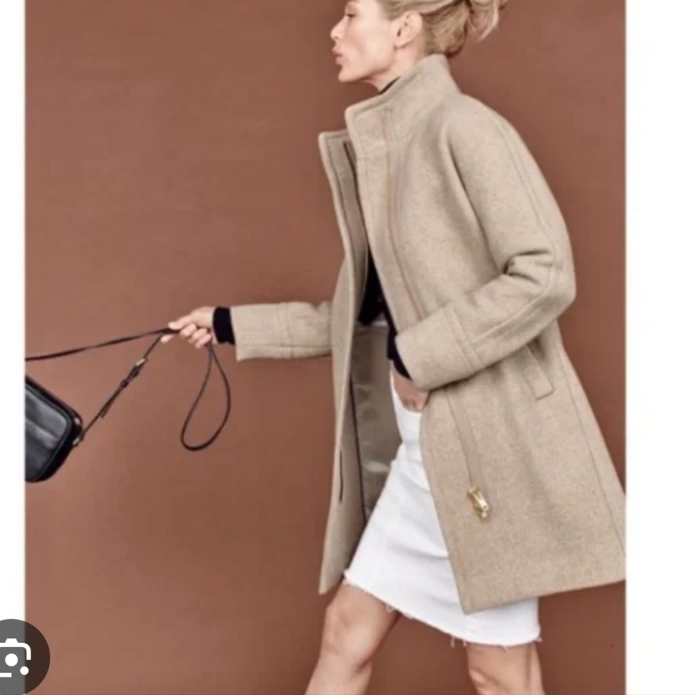 J Crew Stadium Cloth Cocoon Wool Coat Nello Gori Tan Brn Peacoat Womens Size 12 - Picture 1 of 16